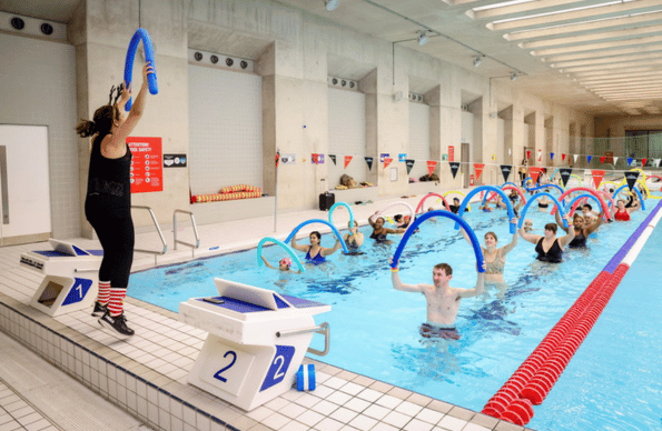 A water aerobics fitness class at London Aquatics Centre