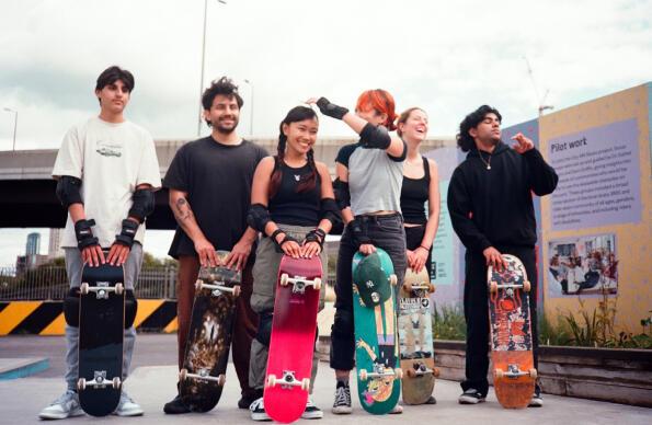A group of people skateboarding
