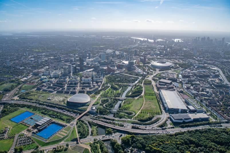 An aerial image of Queen Elizabeth Olympic Park