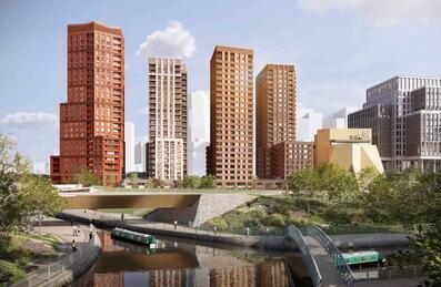 View of Stratford Waterfront residential development from Stadium Island