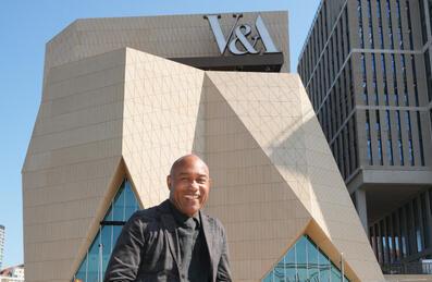 Gus Casely-Hayford in front of V&A East
