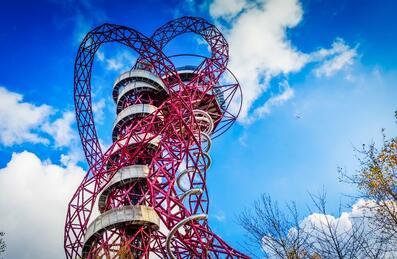 Shot of ArcelorMittal Orbit in the sunshine