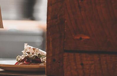 A plate of food waits to be taken out at Barge East