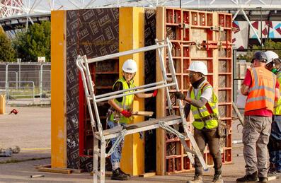 A group of students at Build East on Queen Elizabeth Olympic Park