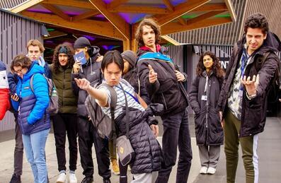 Students stand outside ABBA Voyage