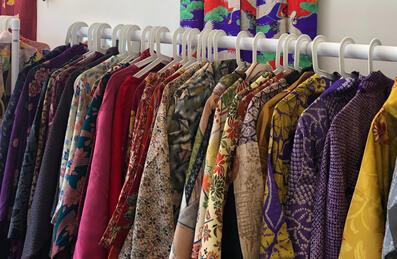 Japanese clothing on a rack at Yokimono Market