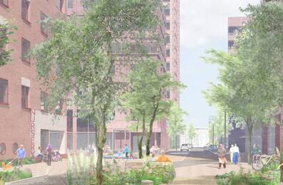 A CGI image of Pudding Mill Lane new housing