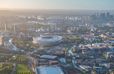 Drone shot of the whole Park as the sun sets