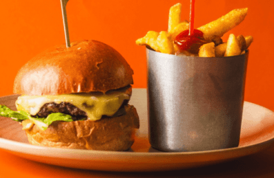 A burger and chips from Riverside East