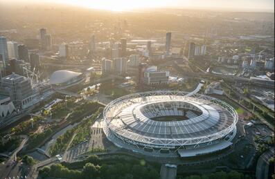 CGI of solar membrane panels on roof of London Stadium