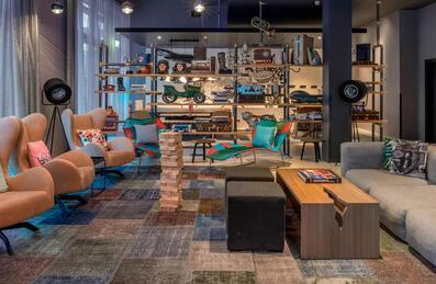 The welcome lobby at The Moxy