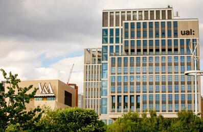 A shot of the V&A and UAL buildings at East Bank
