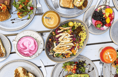 A table of food at Ginger & Mint