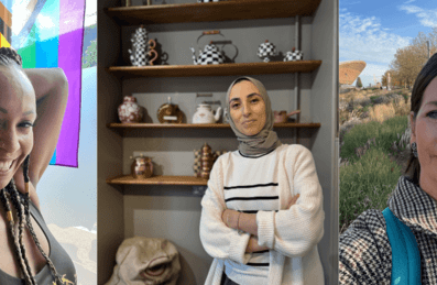 3 images of women leaders on Queen Elizabeth Olympic Park