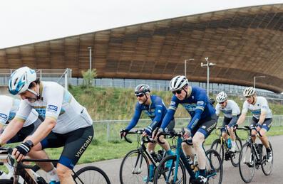 A group of cyclists outside Lee Valley VeloPark