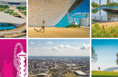 A series of postcard images for the Queen Elizabeth Olympic Park