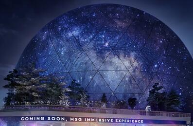 A computer-generated image of the MSG Sphere in Stratford