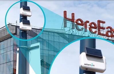 A close up of air pollution sensors at Here East