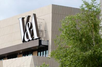 A view of the V&A East building sign