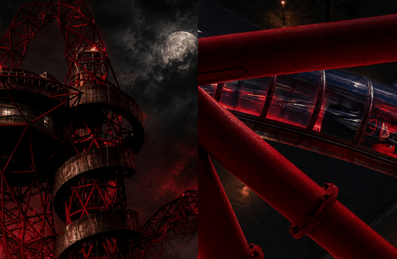 The ArcelorMittal Orbit in scare mode for Halloween