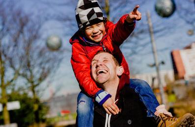 Father and son at Queen Elizabeth Olympic Park