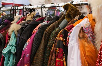 A rack of jackets at the Hackney Bridge Christmas market