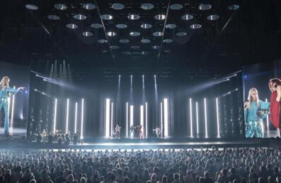 a crowd watches ABBA Voyage