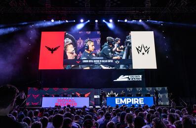 Big screen in a dark arena