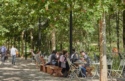 People eating outside in East Village 