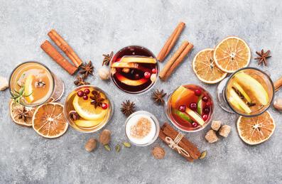 Festive cocktails with fruit