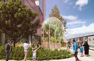 An CGI image of a structure at the London Design Festival at IQL