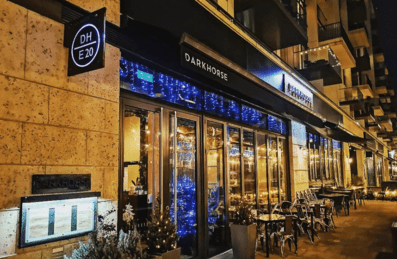 Outside Darkhorse restaurant at night