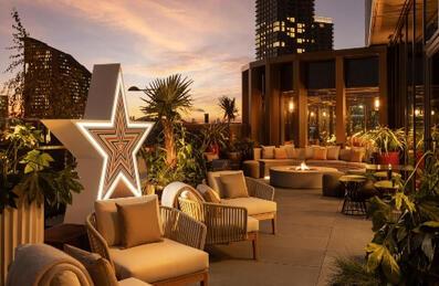 An evening shot of Union Social's terrace